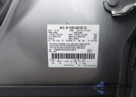 2020 Ford Explorer Xlt z USA, uszkodzony, nr VIN 1FMSK7DH6LGA10874